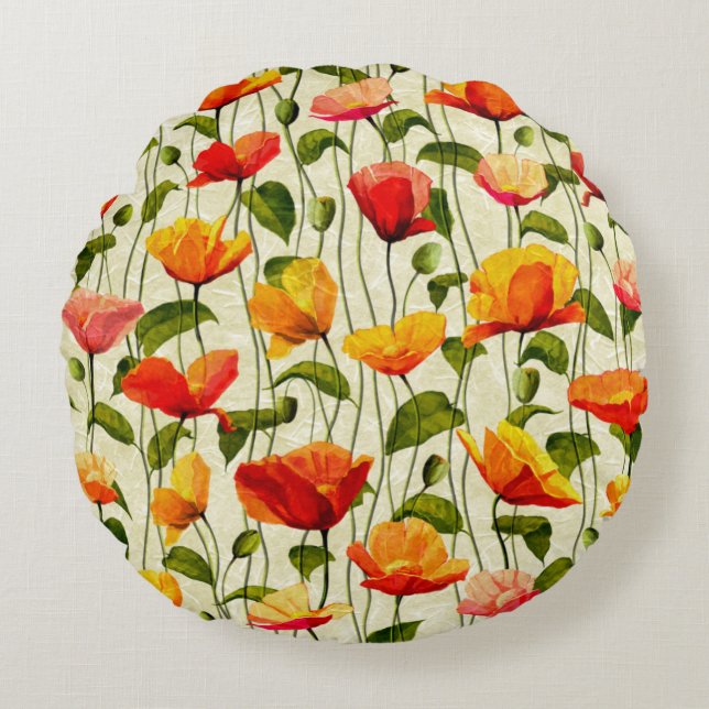 Brilliant Poppies Round Pillow (Front)