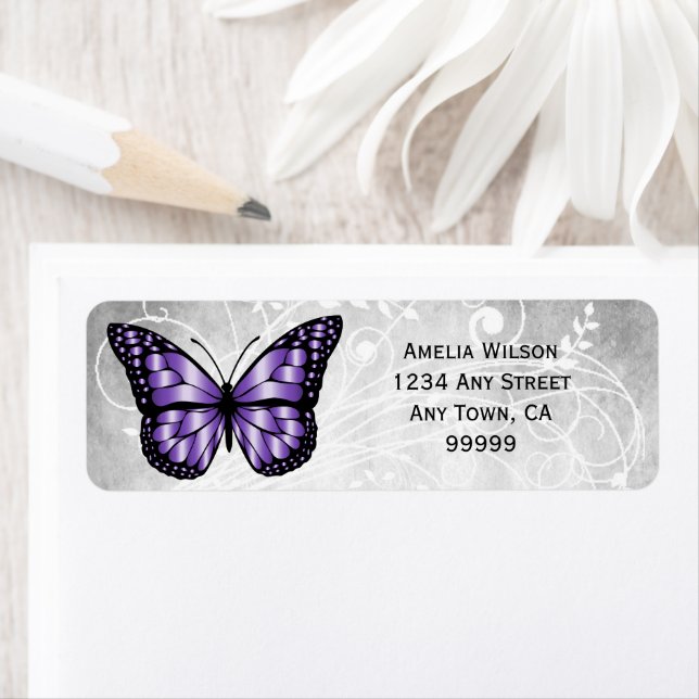 Brilliant Purple Butterfly Address Label (Insitu)