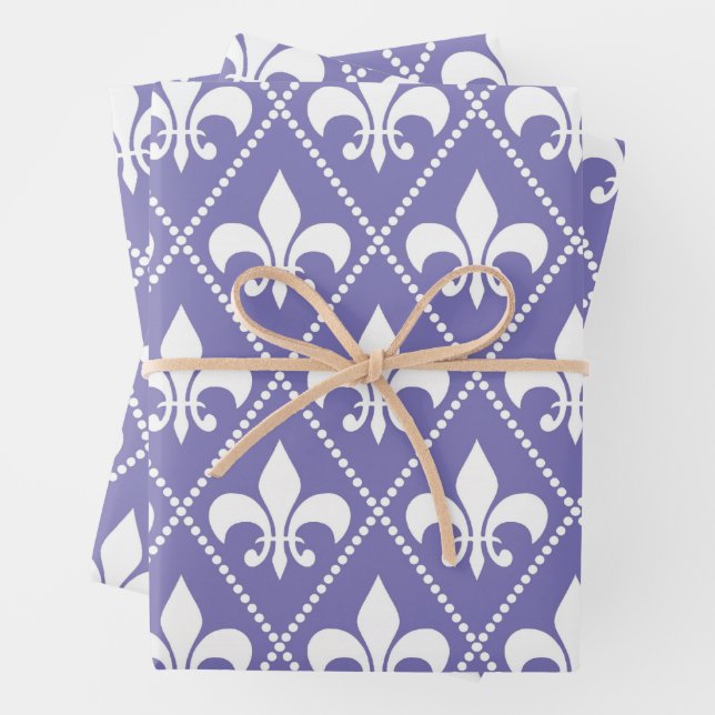 Brilliant Purple Fleur de Lis Wrapping Paper Sheets (In situ)