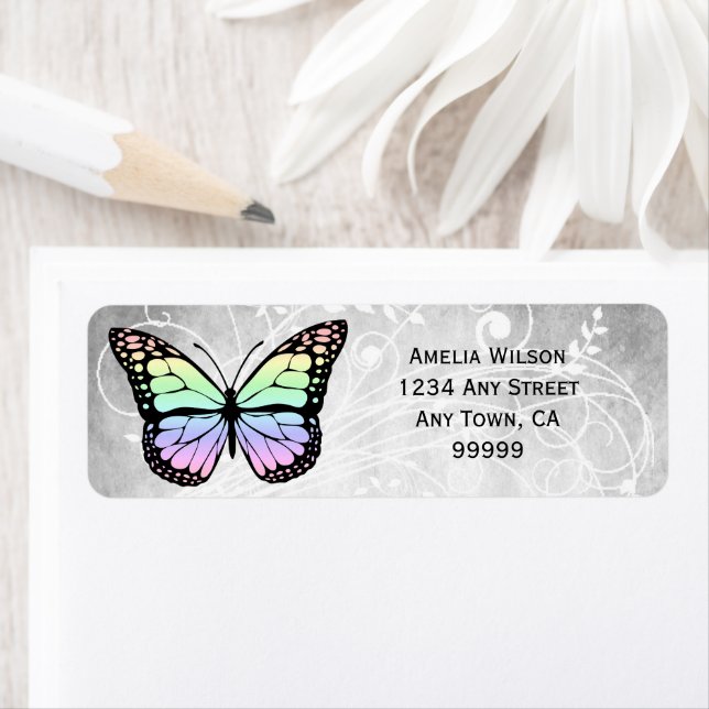 Brilliant Rainbow Butterfly Address Label (Insitu)