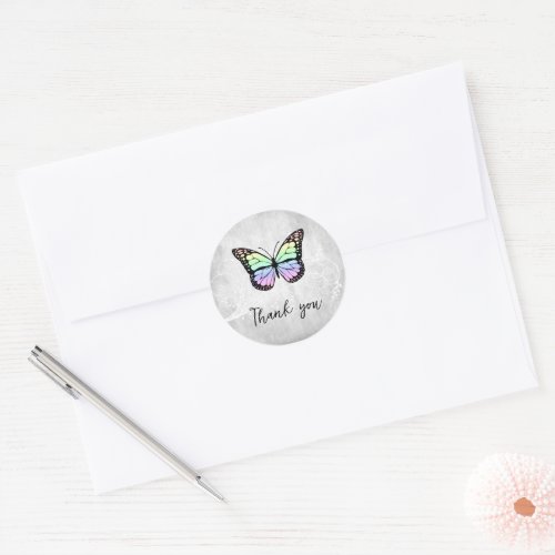 Brilliant Rainbow Butterfly Thank You Classic Round Sticker