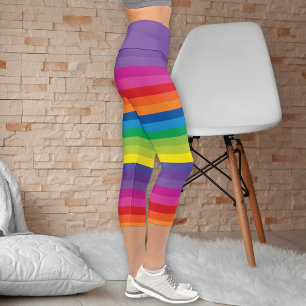 Brilliant Rainbow Stripes Capri Leggings