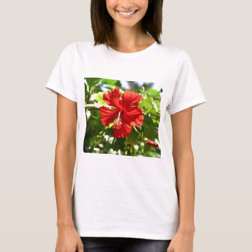 Brilliant Red Hawaiian Hibiscus Flower T_Shirt