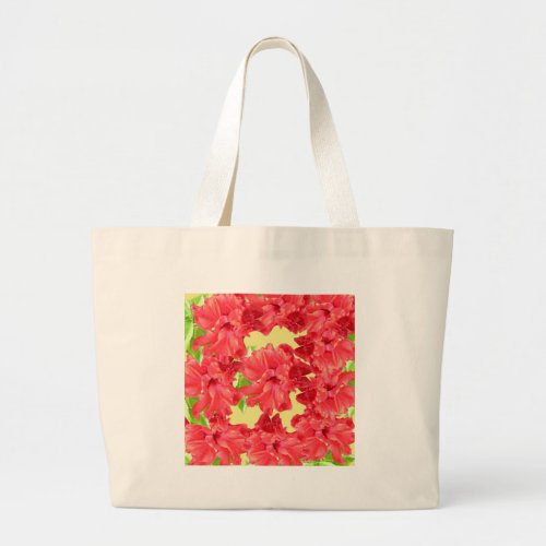 Brilliant Red Hibiscus Flowers Large Tote Bag