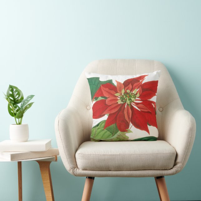 Brilliant Red Poinsettia Botanical Throw Pillow (Chair)