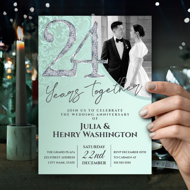 Brilliant Silver 24th Wedding Anniversary  Invitation (Creator Uploaded)