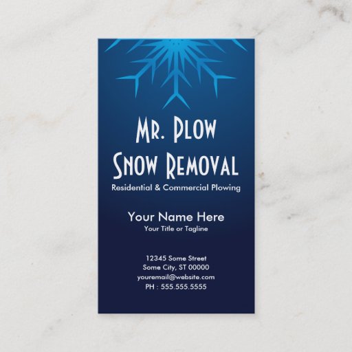 Customizable brilliant snowflake snow removal business card templates