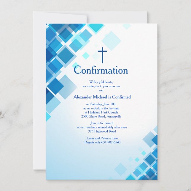 Brilliant Squares Confirmation Invitation (Front)