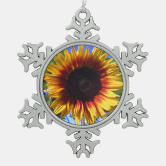 Brilliant Sunflower Snowflake Pewter Christmas Ornament