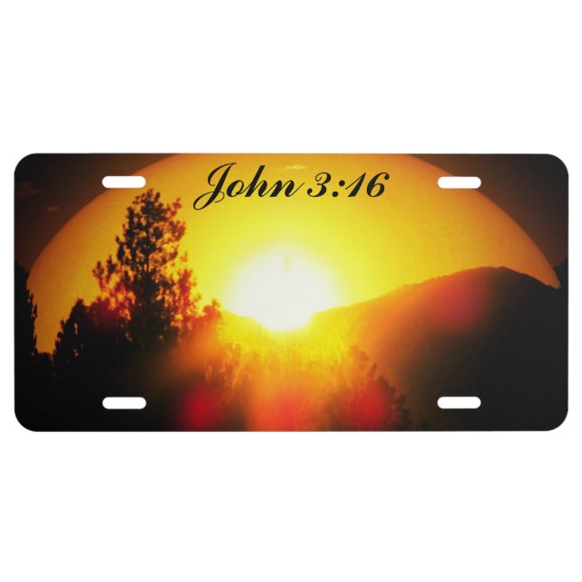 Brilliant Sunset and John 3:16 License Plate (Front)
