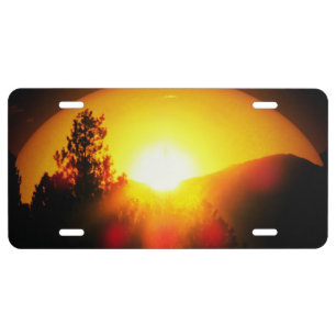Brilliant Sunset and Pine Tree Over Mountains License Plate