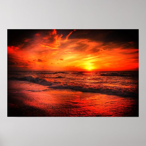 Brilliant Sunset Beach Ocean Poster