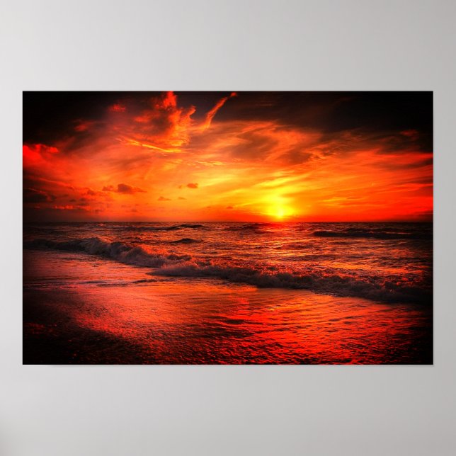 Brilliant Sunset Beach Ocean Poster (Front)
