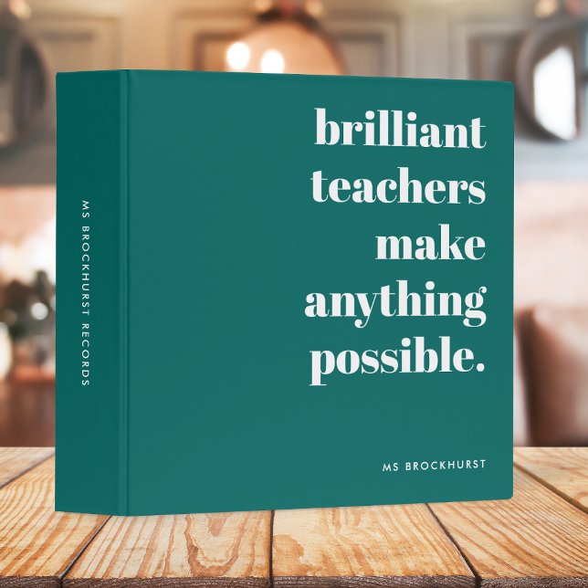 Brilliant Teacher Modern Trendy Stylish Green 3 Ring Binder (Creator Uploaded)