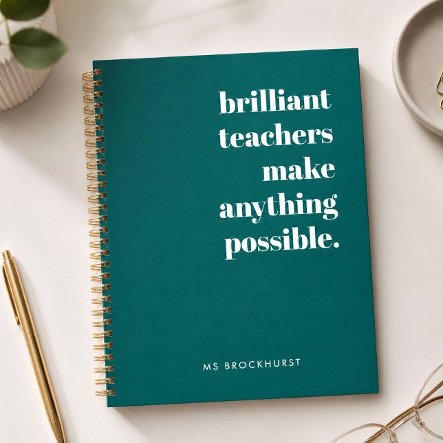 Brilliant Teacher Modern Trendy Stylish Green Notebook (Creator Uploaded)