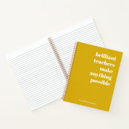 Brilliant Teacher Mustard Yellow Retro Typography Notebook | Zazzle