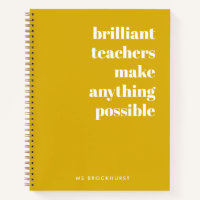 Brilliant Teacher Mustard Yellow Retro Typography Notebook