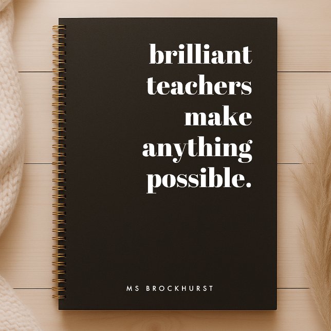 Brilliant Teacher Retro Stylish Black and White Notebook (Creator Uploaded)