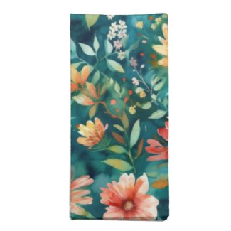 Brilliant Teal and Coral Abstract Floral