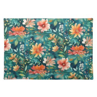 Brilliant Teal and Coral Abstract Floral