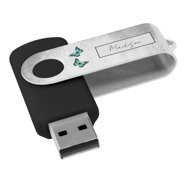 Brilliant Teal Butterflies Flash Drive (Angled)