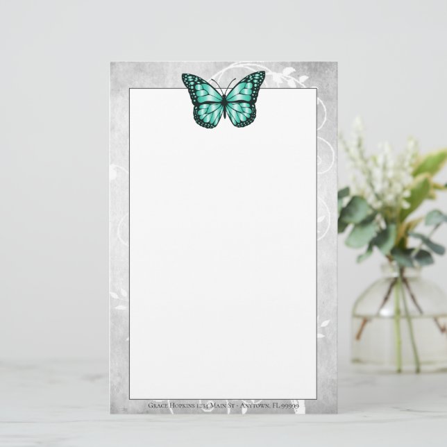 Brilliant Teal Butterfly Stationery (Standing Front)