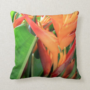 Brilliant Tropical Heliconia Florals Throw Pillow