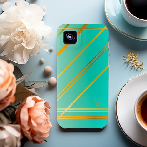 Brilliant Turquoise and Gold Personalized  iPhone 15 Plus Case