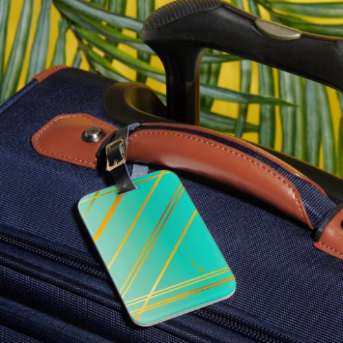 Brilliant Turquoise and Gold Personalized  Luggage Tag