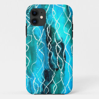 Brilliant Turquoise, Black, White Waves iPhone 11 Case
