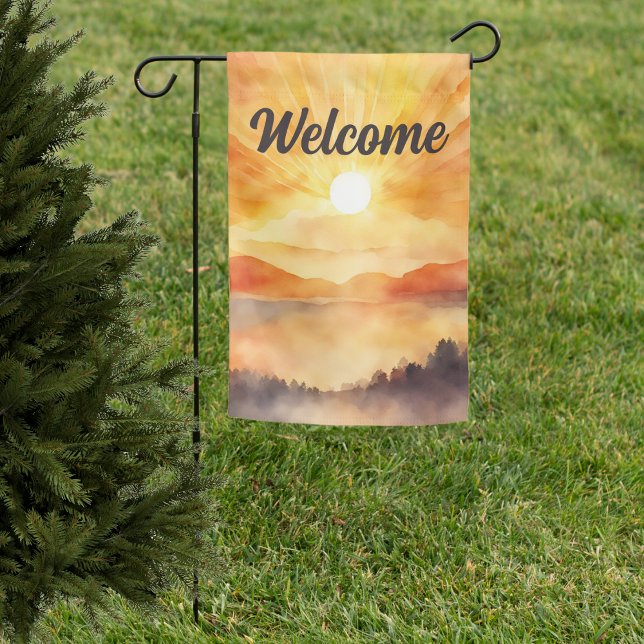 Brilliant Watercolor Mountain Sunset Welcome  Garden Flag (Creator Uploaded)