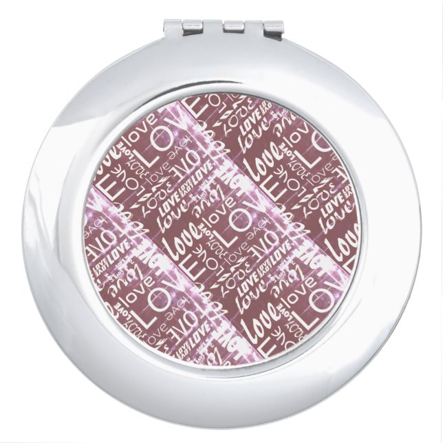 Brilliant White and Pink Classic Love Words Compact Mirror (Front)