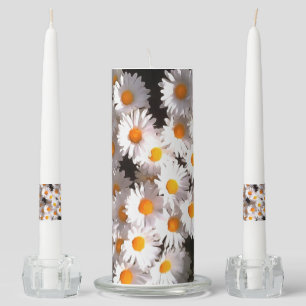 Brilliant White Daisies On Black Floral Art Unity Candle Set