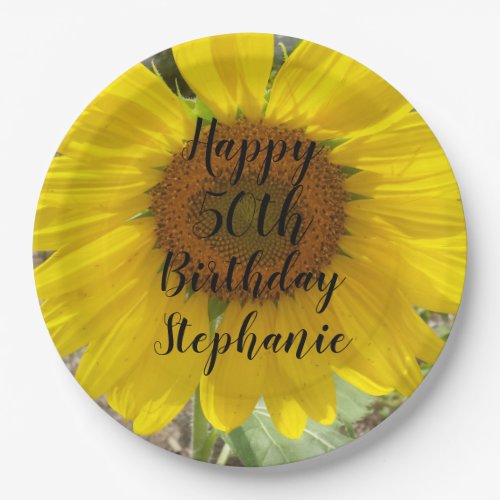 Brilliant Yellow Sunflower 50th Birthday Plates