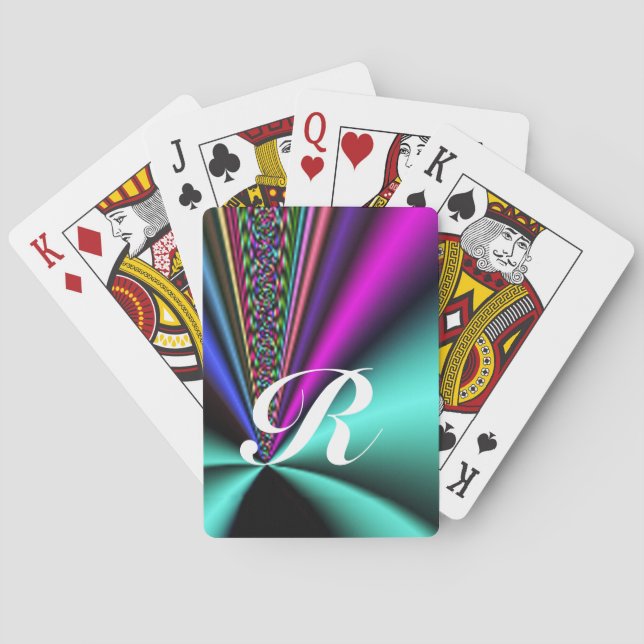 Brilliantly Colorful Fractal Rays with monogram Poker Cards (Back)