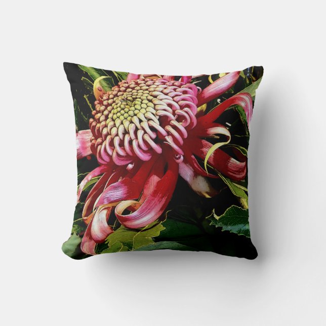 "Brilliantly Red" floral Throw Pillow (Front)