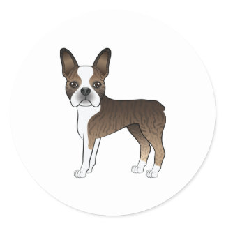Brindle And White Boston Terrier Cute Cartoon Dog Classic Round Sticker