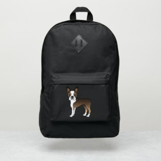 Brindle And White Boston Terrier Cute Cartoon Dog Port Authority® Backpack