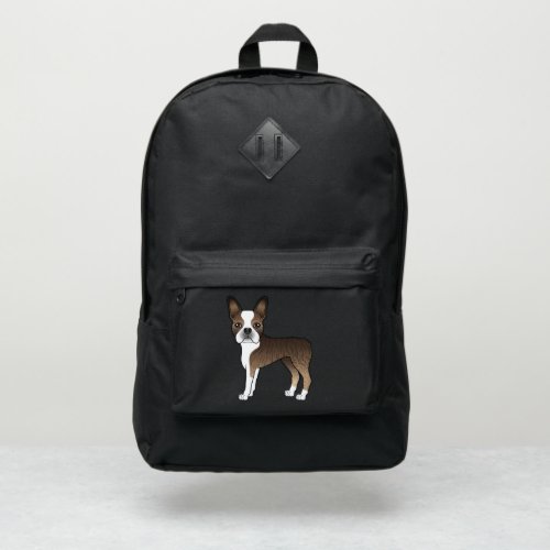 Brindle And White Boston Terrier Cute Cartoon Dog Port Authority Backpack