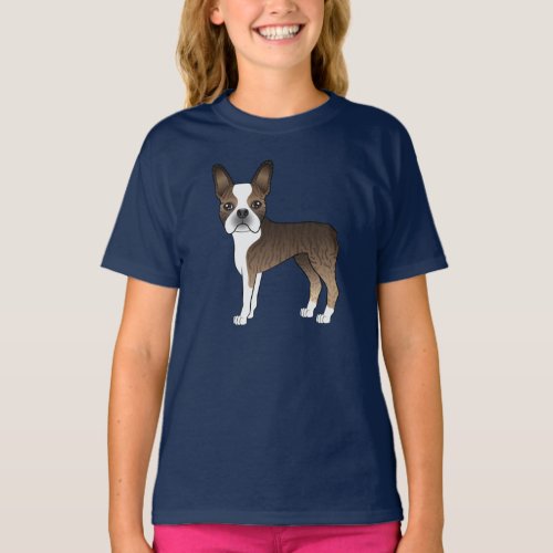 Brindle And White Boston Terrier Cute Cartoon Dog T_Shirt