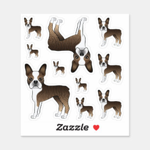 Brindle And White Boston Terrier Cute Cartoon Dogs Sticker