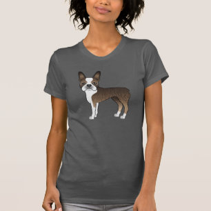 Brindle And White Boston Terrier Dog Illustration T-Shirt