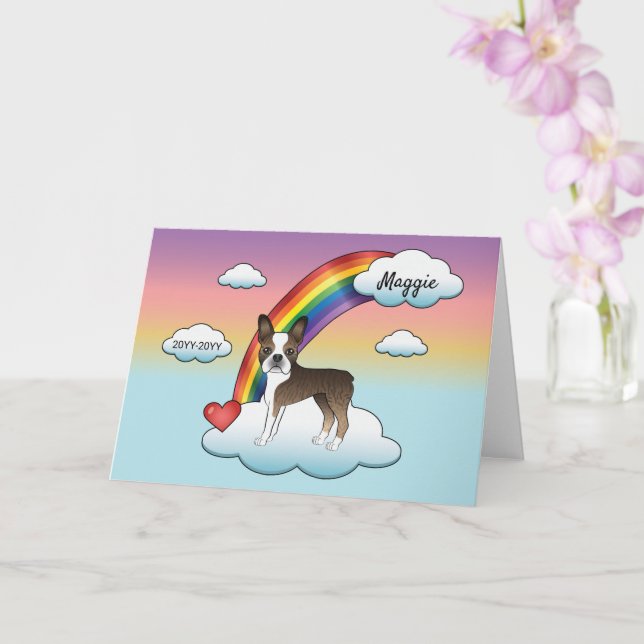 Brindle And White Boston Terrier Rainbow Memorial Card (Orchid)