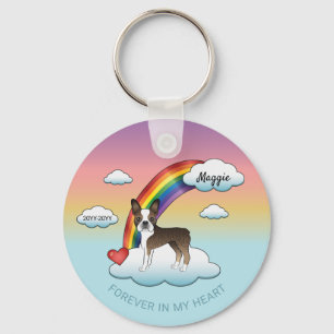 Brindle And White Boston Terrier Rainbow Memorial Keychain