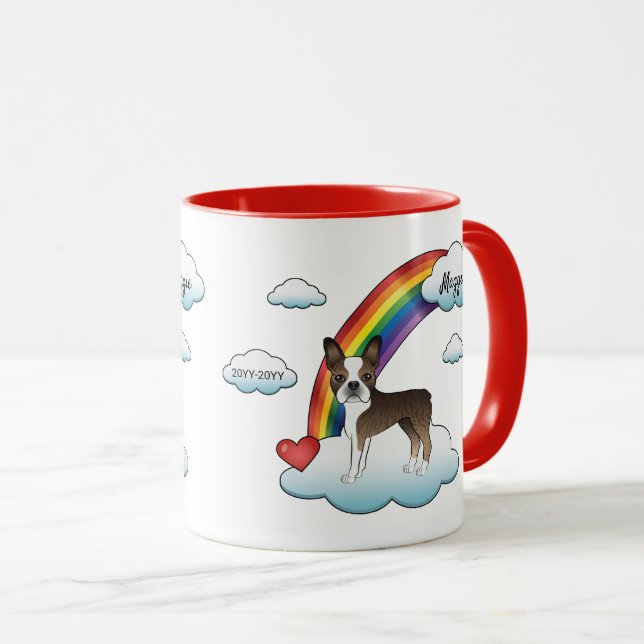 Brindle And White Boston Terrier Rainbow Memorial Mug (Front Right)