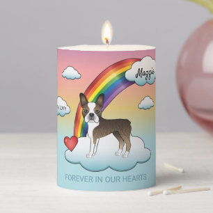 Brindle And White Boston Terrier Rainbow Memorial Pillar Candle