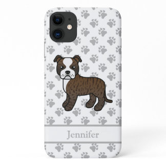 Brindle And White English Staffie Dog &amp; Name iPhone 11 Case