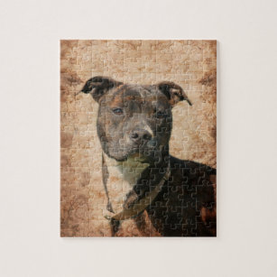 A portrait of a Pitbull Jigsaw Puzzle for Sale by ArtistMark00