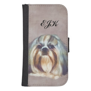 Brindle and White Shih Tzu Dog, Monogram Wallet Phone Case For Samsung Galaxy S4