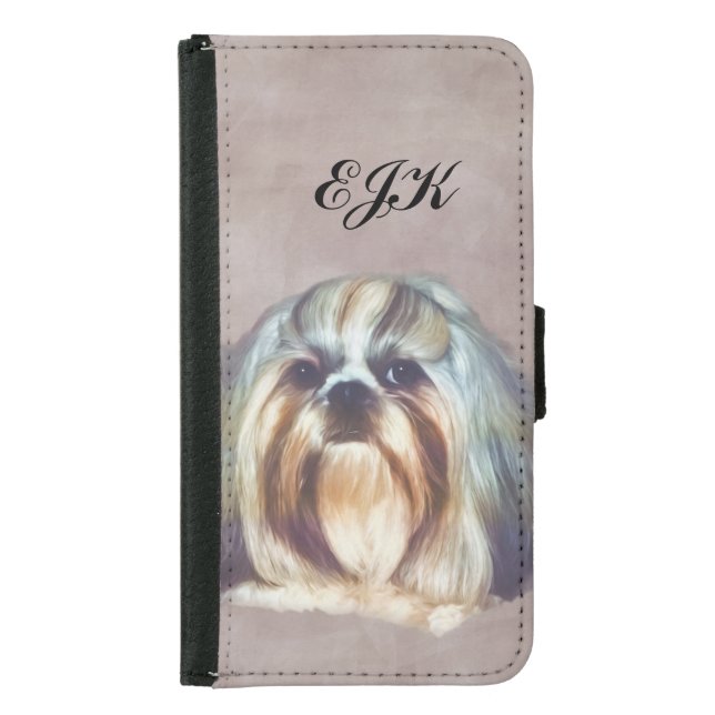 Brindle and White Shih Tzu Dog, Monogram Samsung Galaxy Wallet Case (Front)